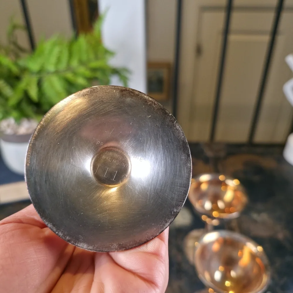 ​Set of 6 Vintage Birks Primrose Plate Silver Cordial Goblets Gold Wash Interior - Picture 9 of 14